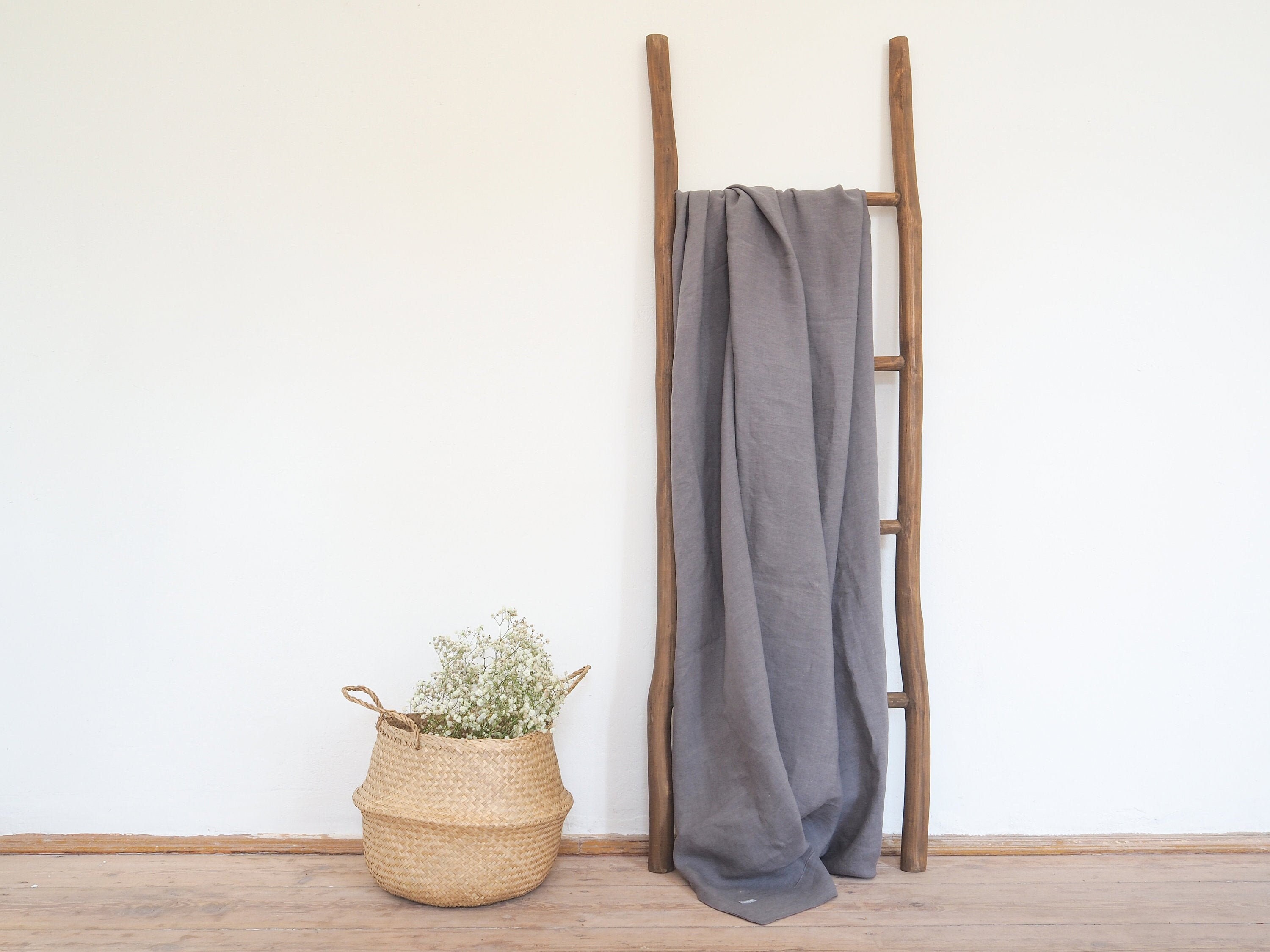 True Gray Linen Blanket, Stonewashed Heavy Linen Coverlet, King/Queen