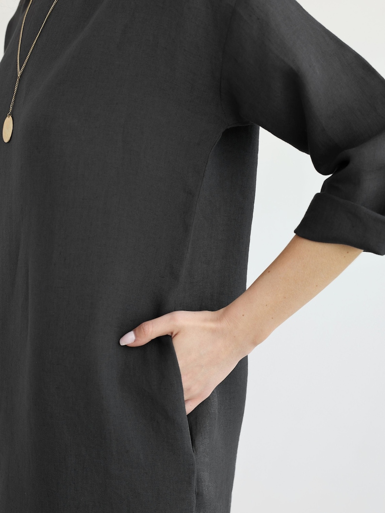 Simple linen shift dress in black. linen dress peony. image 6