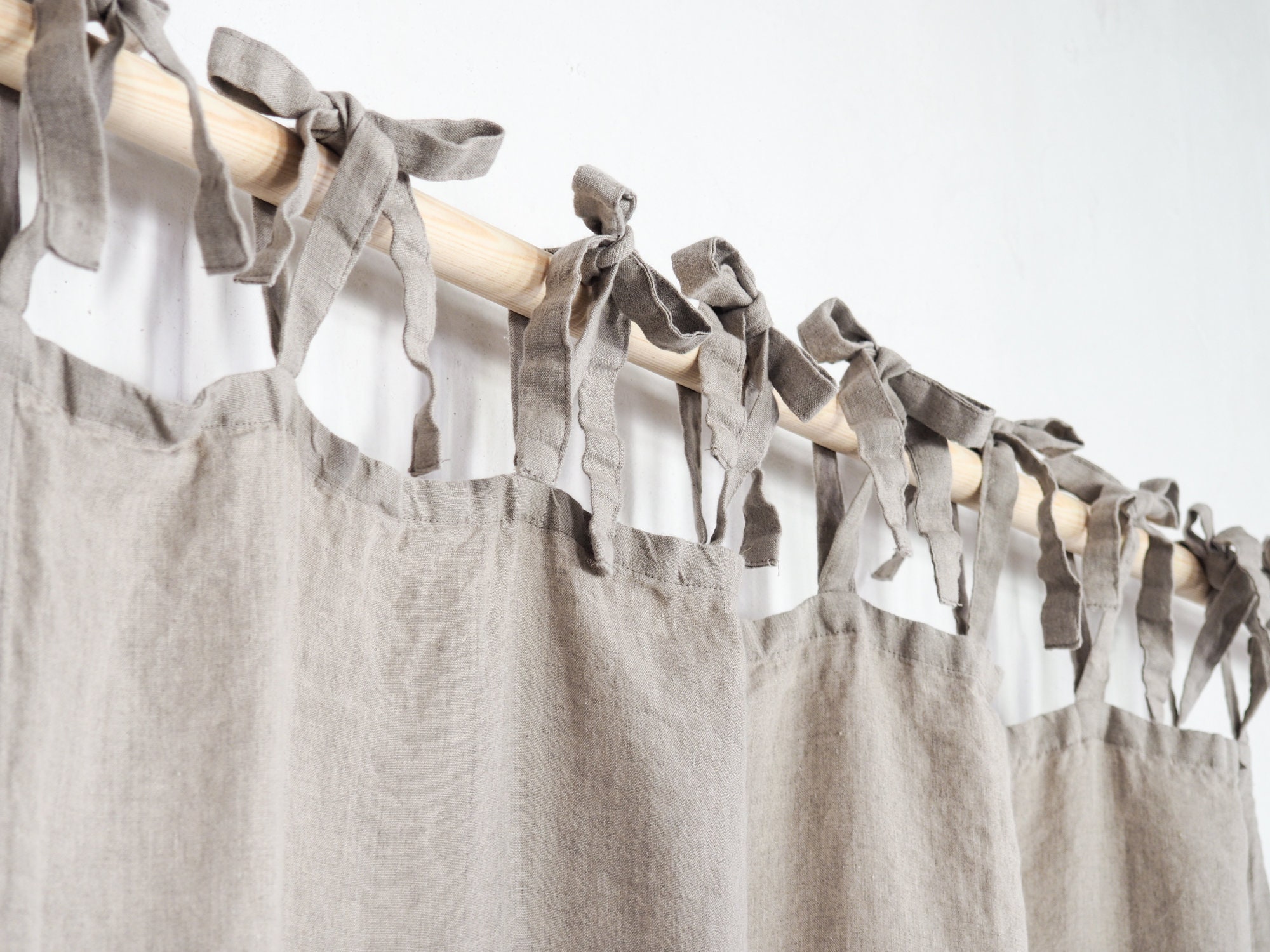 Natural Linen Curtain Tie Top / linen drapes / tie top curtain Etsy