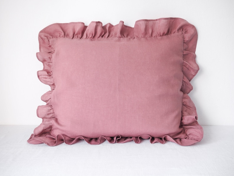 Dusty Pink Ruffled Linen Pillow Cases. Pink Linen Pillow Cover Etsy