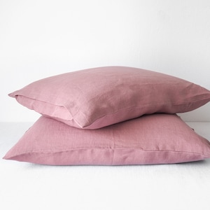 Pink Linen Pillowcase – Soft Stonewashed natural Cover with envelope closure