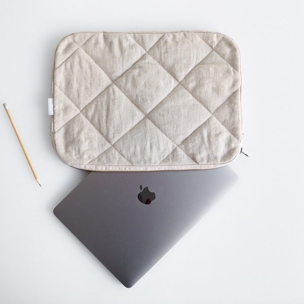 Natural Linen Laptop Sleeve with Soft Padding. Eco-Friendly Linen Laptop Sleeve.