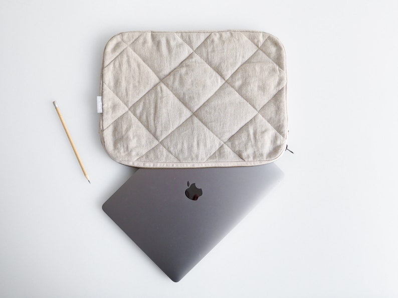 Natural Linen Laptop Sleeve with Soft Padding. Eco-Friendly Linen Laptop Sleeve. image 1