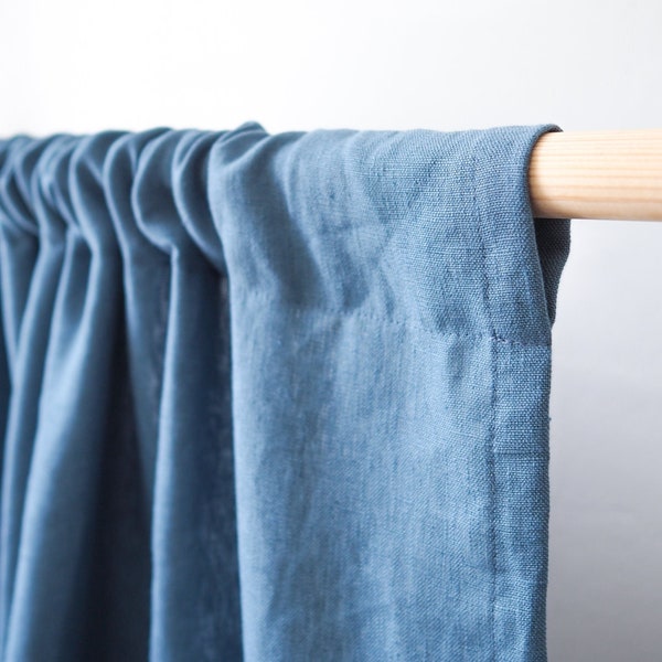 Blue rod pocket curtain panel heavy linen (280 g/m2) / 1 pcs