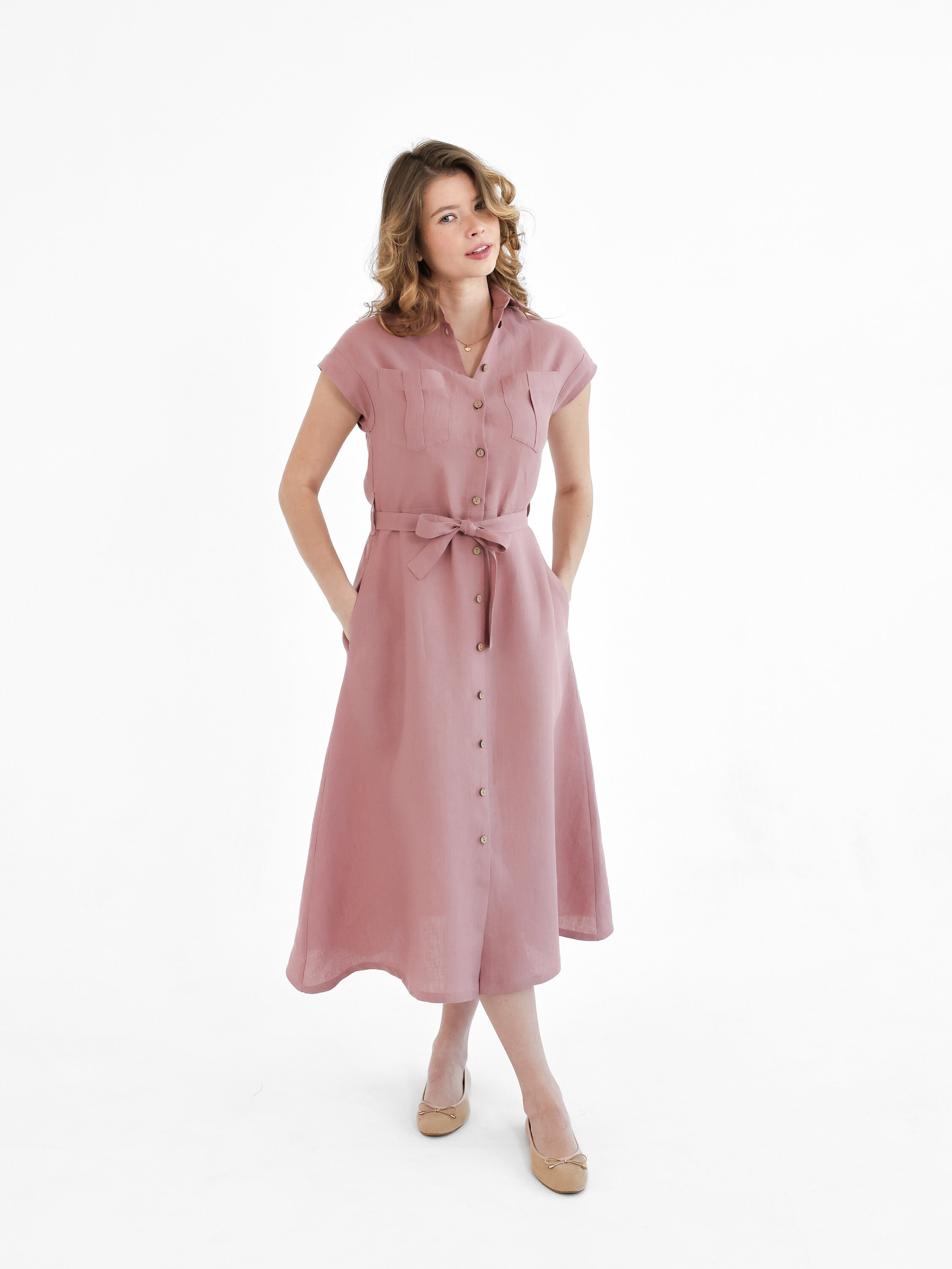 24SS MYLAN Shirt Dress linen ワンピース Linen Midi Shirtdress – TATA LA