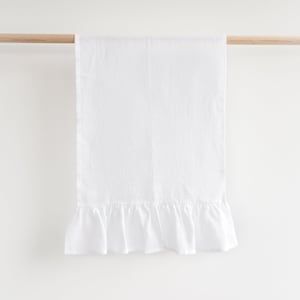 Farmhouse dish towels. Rustic linen towels with ruffles.