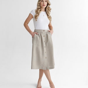 Linen skirt with coconut buttons in natural linen color. linen skirt lily.