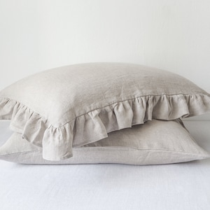 Rustic ruffled linen pillowcases, custom size, from so linen!