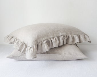 Rustic ruffled linen pillowcases, custom size, from so linen!