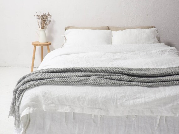 White Linen Duvet Cover Queen Size King Size Linen Bedding Etsy