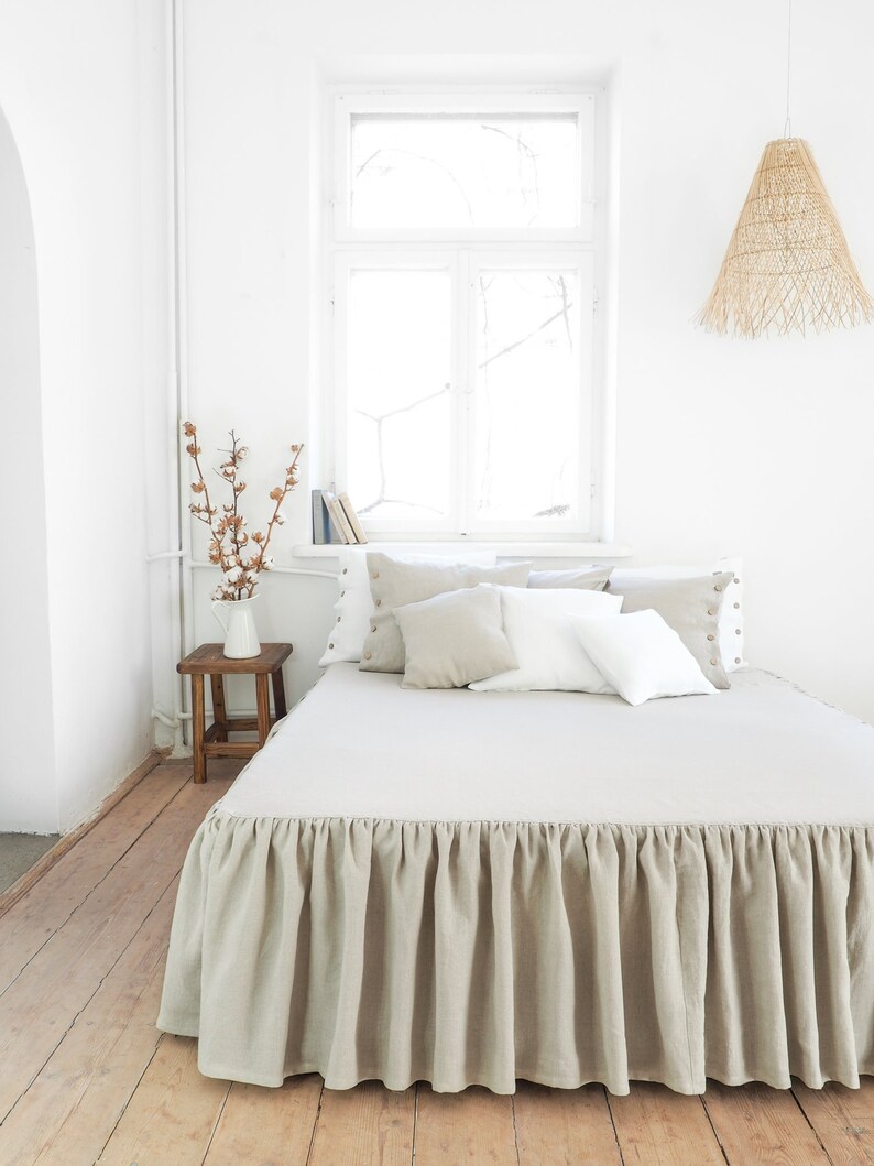 Natural Linen Coverlet. Linen Bedskirt. Linen Dust Ruffle. Etsy
