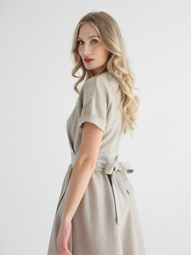 Elegant linen wrap dress in natural linen color. linen dress jasmine. image 5