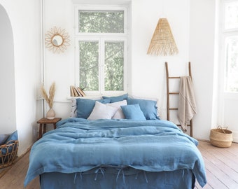 Blue Linen Duvet Cover – Soft Stonewashed Natural Bedding, Queen & King Sizes
