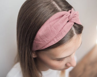 Dusty pink top knot linen headband, natural linen headband with a knot, best friend gift, women's hair accessories