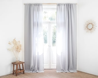 Light gray rod pocket heavy linen (280 g/m2) curtain panel made of stonewashed linen / 1 pcs