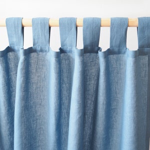 Dusty blue tab top linen curtain panel | medium linen (160 g/m2).