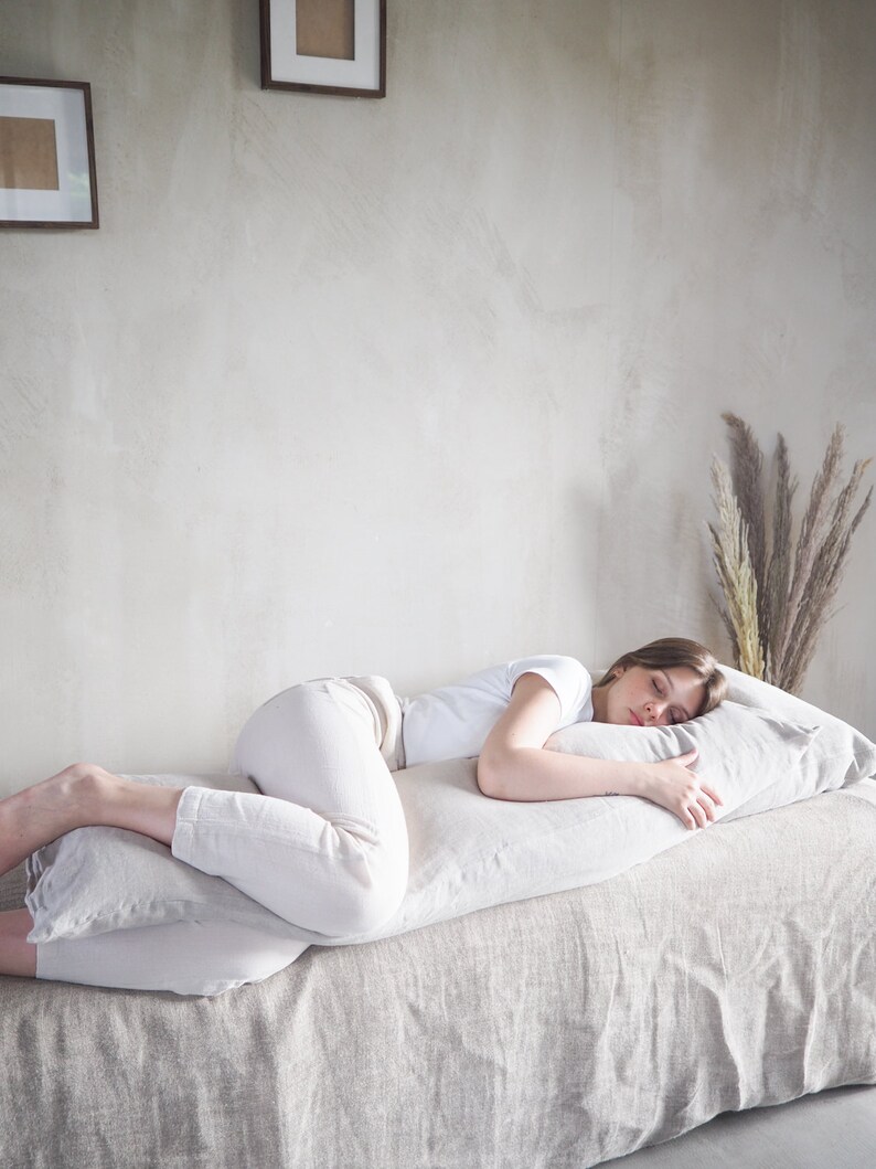 Natural Linen Body Pillowcase, Stonewashed Linen, Envelope Closure image 4
