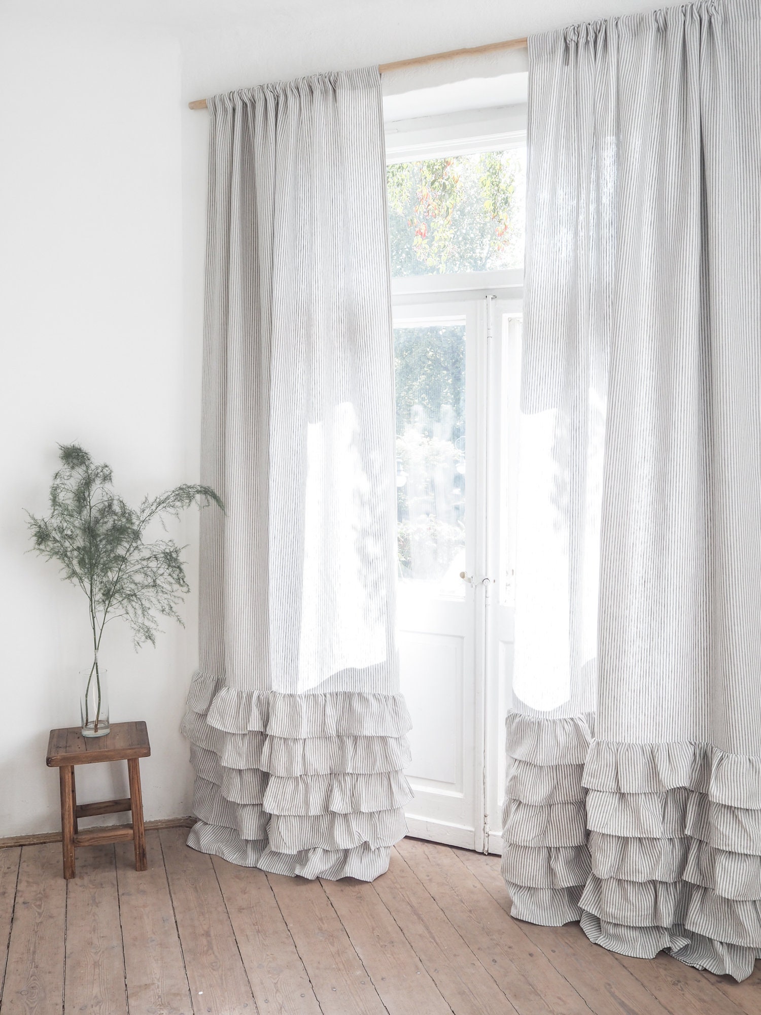 Linen curtain with ruffles. Rod pocket curtain panel / 1 pcs. | Etsy