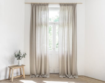 Linen curtain with pleating tape. pencil pleat curtain made of stonewashed medium linen (160 g/2).