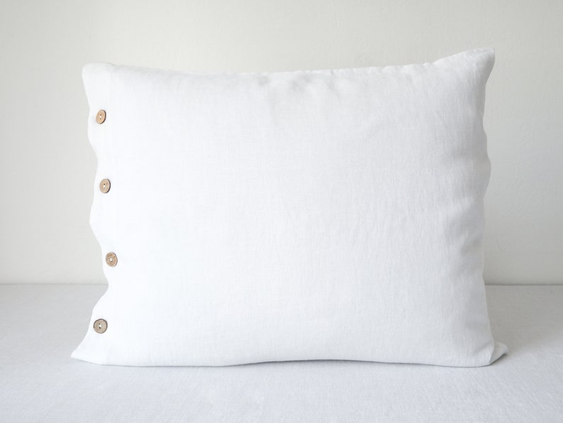 Amazing White Linen Pillow Case With Coconut Buttons Custom Etsy