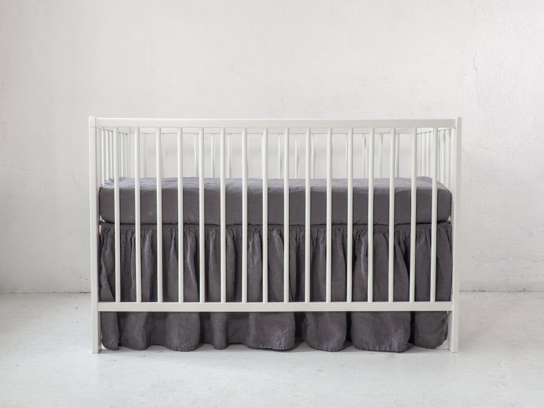 Boy Crib Skirt. Linen Boy Gathered Skirt. Boy Nursery Decor. Etsy