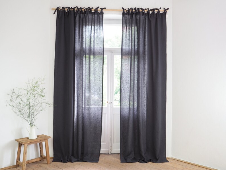 charcoal tie top linen drapes