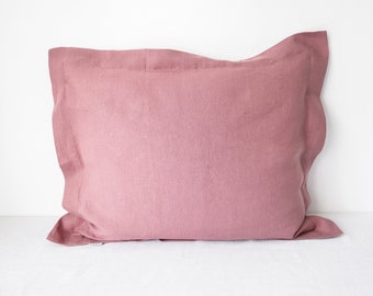 Dusty pink linen pillow sham made of 100% European linen. Stonewashed. Linen bedding.