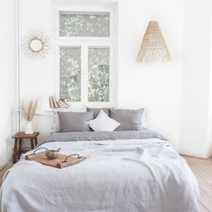 Linen coverlet, summer beach blanket. light gray linen blanket