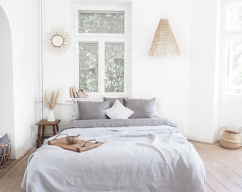 Linen coverlet, summer beach blanket. light gray linen blanket