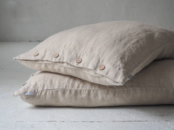Natural linen pillow case with coconut White Linen Pillow Covers with Natural