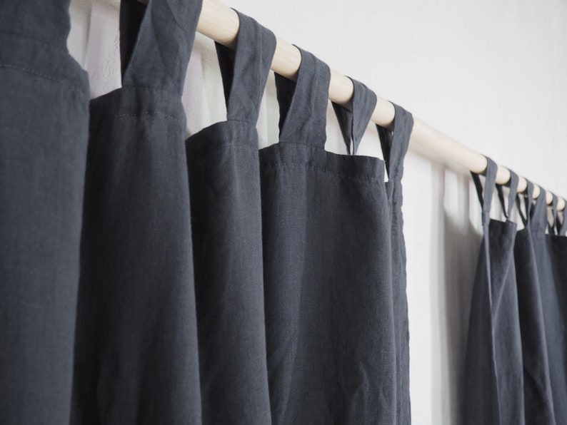 Tab Top Stonewashed Linen Curtain Charcoal Color Etsy