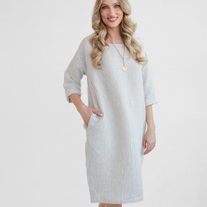 Linen beach coverup in gray stripes. linen dress peony. image 5