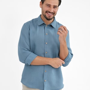 Linen shirt men. Long sleeve shirt. Handmade shirt.