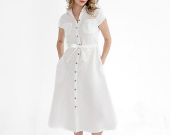 white cotton shirtwaist dress Women's White Shirtdresses