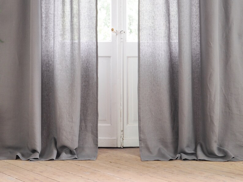 Gray linen curtain made of MEDIUM LINEN 160 g/m2. Tie top Etsy