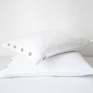 Amazing white linen pillow case with coconut buttons, custom size pillowcase, linen pillow cover.