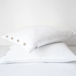 Amazing white linen pillow case with coconut buttons, custom size pillowcase, linen pillow cover.