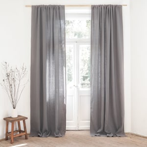 True gray rod pocket heavy linen (280 g/m2) curtain panel made of stonewashed linen / 1 pcs