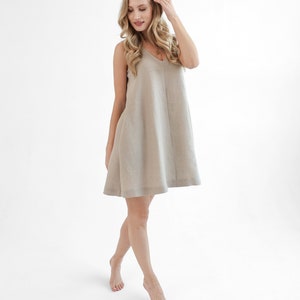 Linen mini dress in natural linen color. Linen dress dahlia.