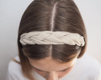 Diadema de lino trenzado, diadema de lino boho, diademas de entrenamiento, accesorios de playa