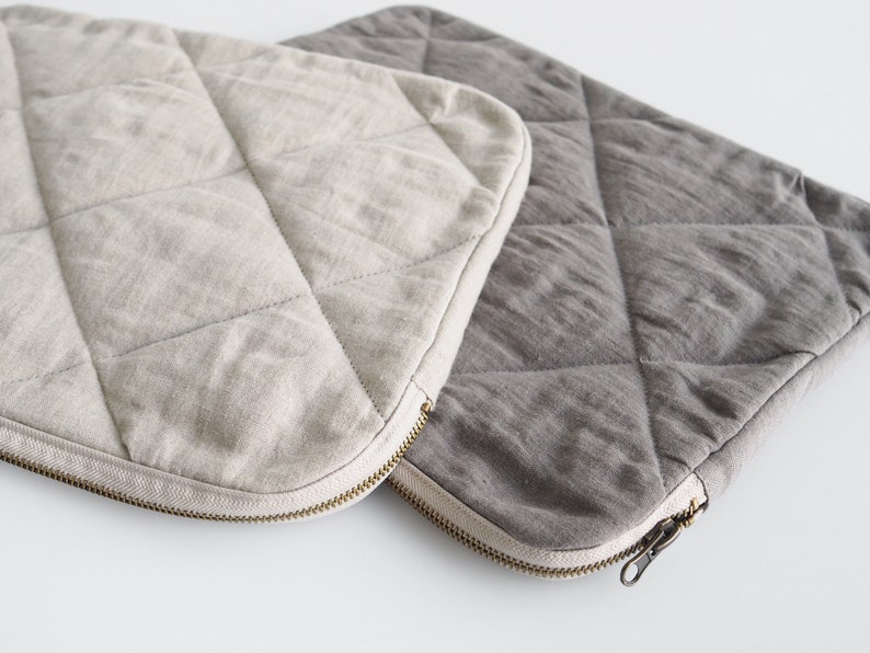 Natural Linen Laptop Sleeve with Soft Padding. Eco-Friendly Linen Laptop Sleeve. image 8