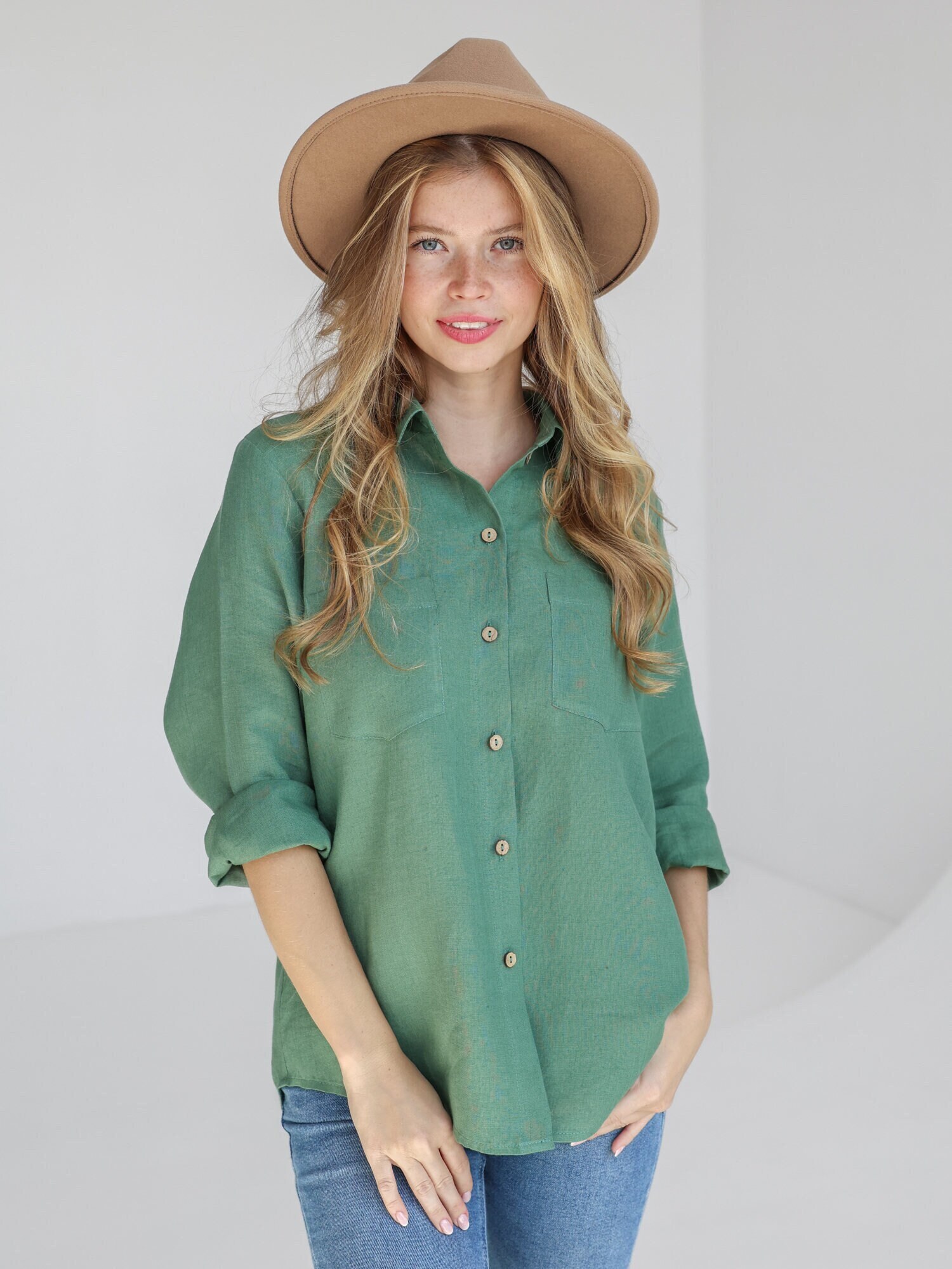 Eucalyptus Green Linen Shirt, Stonewashed Button-Down Eucalyptus Green Linen Shirt, Stonewashed Button-Down