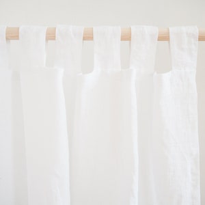 Tab top linen curtain panel made of medium linen (160 g/2) / white / homey style / linen drapes