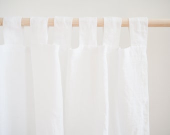 Tab top linen curtain panel made of medium linen (160 g/2) / white / homey style / linen drapes