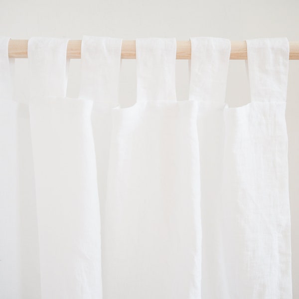 Panneau de rideau en lin à languette supérieure en lin moyen (160 g/2) / blanc / style douillet / rideaux en lin