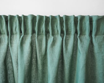 Eucalyptus green linen curtain panel with heading tape made of MEDIUM LINEN / 1 pcs