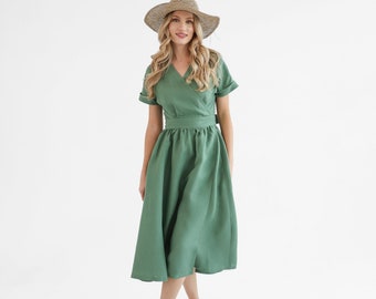 Linen Wrap Dress: Jasmine, Fitted Waist Bridesmaid Dress