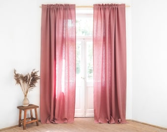 Dusty Pink Heavy Linen Curtain Panel, Rod Pocket, Decorative Header