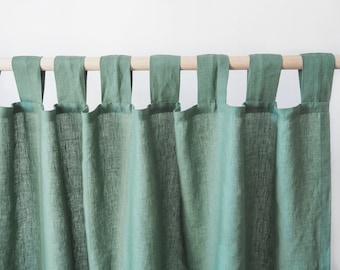 Eucalyptus green tab top linen curtain panel | MEDIUM LINEN (160 g/m2)