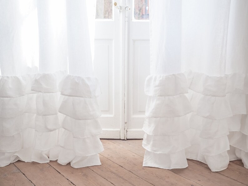 Linen Ruffled Curtain Panel Curtain Panel With Ruffles Etsy